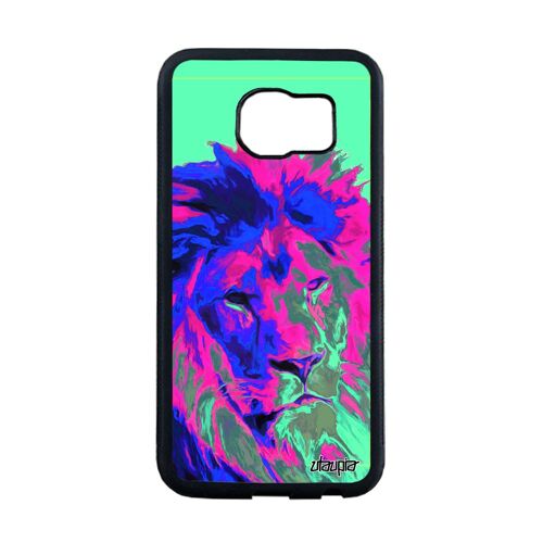 Coque Galaxy S6 Edge Silicone Lion Antichoc Fauve Pop Art Etui Roi Telephone Peinture Animal Pochoir Nature Gel Animaux De Samsung