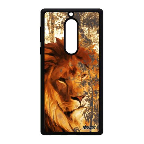 Coque Pour Nokia 5 Silicone Lion Roi Noir Cover Nature Animaux Felin Fauve Design Lionne Orange Savane De Protection Mobile Animal