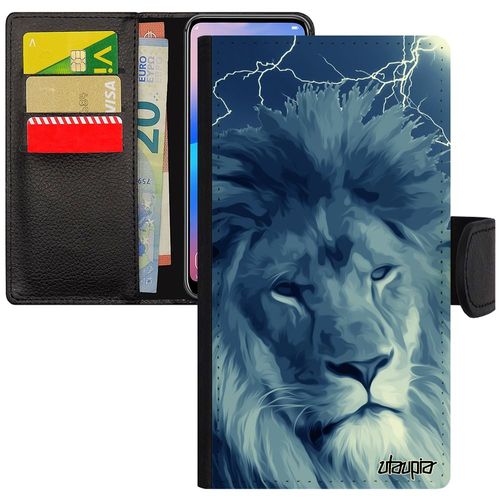Coque Iphone Xs Max Cuir Silicone Lion Bleu Eclair Roi Portable Telephone Felin Design Lionne 4g Animal Case Animaux Fauve De