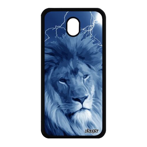 Coque Silicone Lion J7 2017 Pro Animal Lionne Animaux Fauve Rigide Roi Savane Design Cover Noir Eclair Felin Bleu De Samsung Galaxy