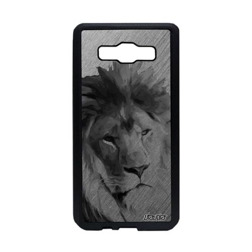 Coque A5 2015 en silicone lion portable telephone nature lionne fauve rigide roi texture gris animal animaux design Samsung galaxy