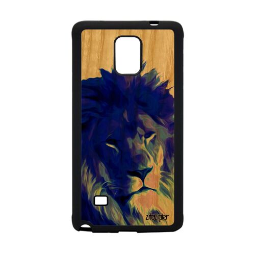 Coque Bois Lion Samsung Note 4 Silicone Rigide Felin Sm-N9100 Peinture Lionne Portable Roi Fauve Animal Design Animaux Savane Galaxy