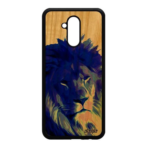 Coque Vrai Bois Huawei Mate 20 Lite Silicone Lion Design Portable Housse Animal Telephone Animaux Bleu Savane Peinture Felin Fauve