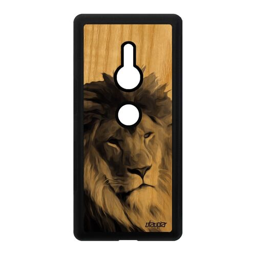 Coque silicone Sony Xperia XZ2 bois lion gris noir et blanc peinture animaux roi housse unique felin portable nature telephone fauve