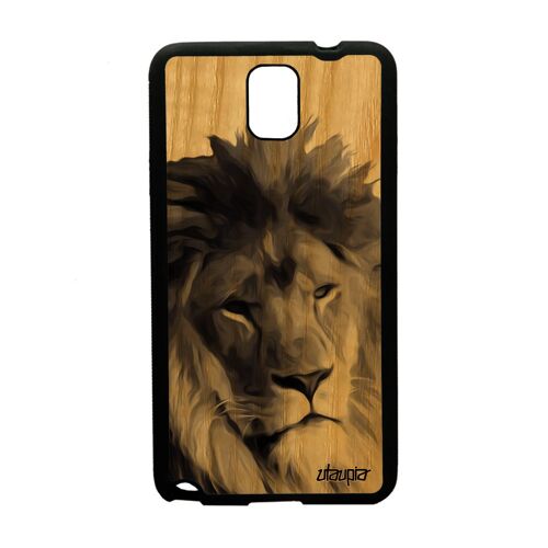 Coque Galaxy Note 3 Bois Naturel Silicone Lion Smartphone Felin Case Dessin Roi Animal Animaux Nature Lionne Telephone Gris Samsung