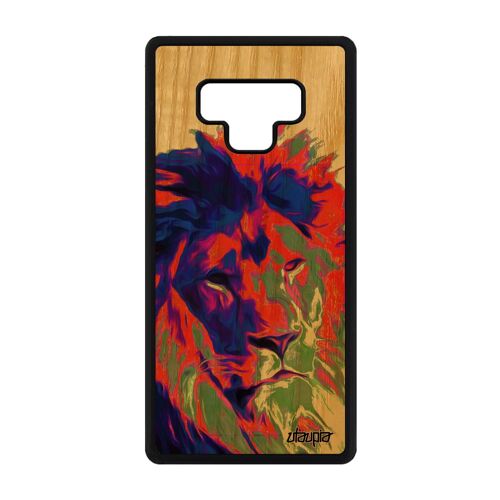 Coque En Bois Lion Samsung Galaxy Note 9 Silicone Lionne Design Peinture Felin Pochoir Animaux Fauve Orange 4g Savane De Protection