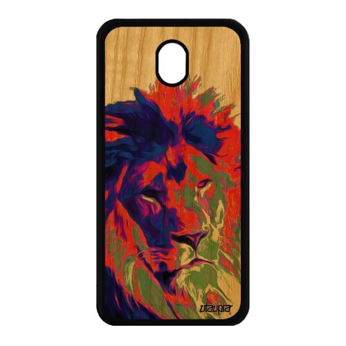 Coque bois Samsung J7 2017 pro silicone lion pop art street art roi pochoir animal lionne noir felin animaux made in France galaxy