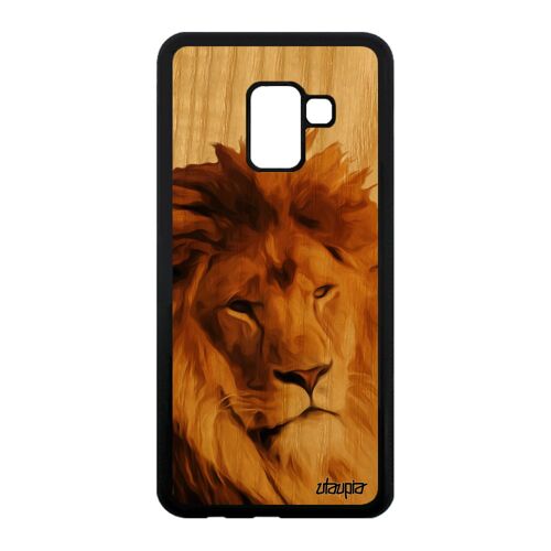 Coque silicone Galaxy A8 2018 bois lion nature peinture design roi beige lionne animal housse smartphone animaux cover etui Samsung