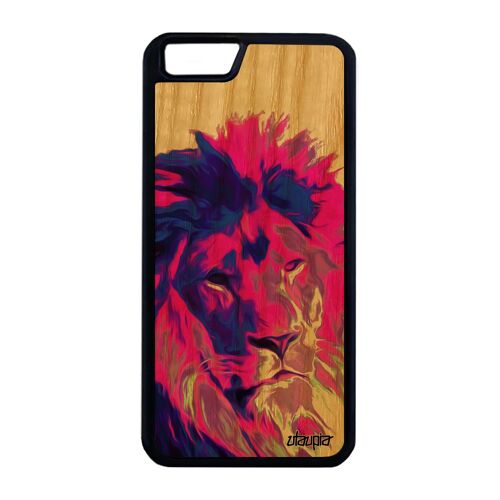 Coque bois iPhone 6 6S Plus silicone lion case street art housse savane peinture lionne roi rose pochoir animal 16 Go mobile