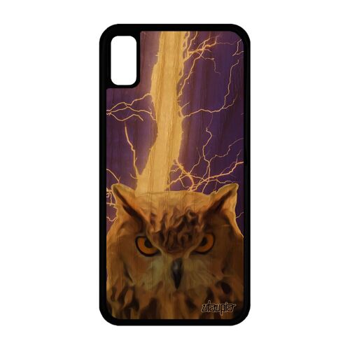 Coque Silicone Iphone Xr En Bois Hibou Telephone Peinture Chouette Animal Etui Oiseau Animaux Noir Orage Design Made In France