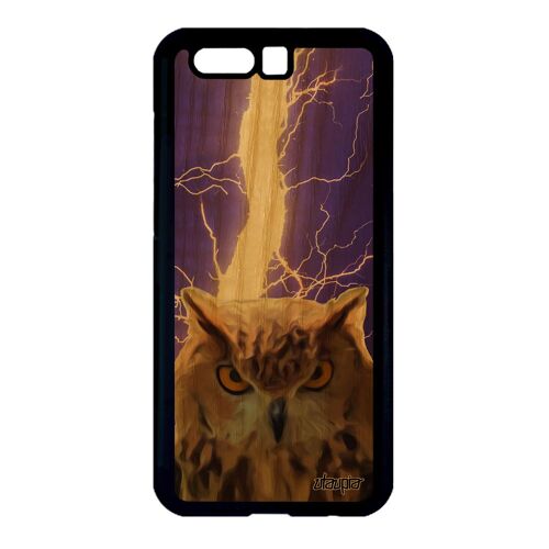 Coque hibou pour Honor 9 en bois silicone violet smartphone animaux peinture chouette orage de protection animal case made in France