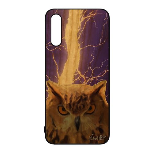 Coque Bois Samsung Galaxy A50 Silicone Hibou Orage Chouette Sm-A505f Animaux Design Violet Eclair Etui Pas Cher Telephone Peinture