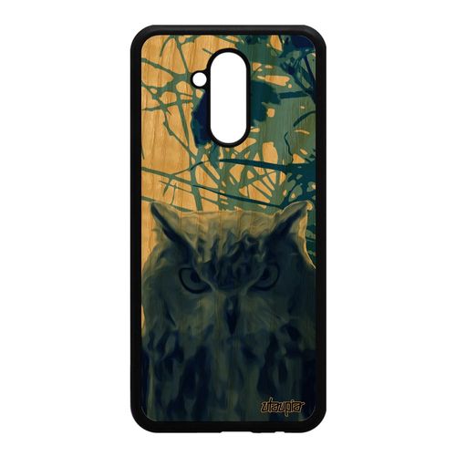 Coque Huawei Mate 20 Lite Bois Silicone Hibou Animaux Chouette Nature Animal Oiseau Design Feuilles Housse Mobile Etui Bleu Frêne De