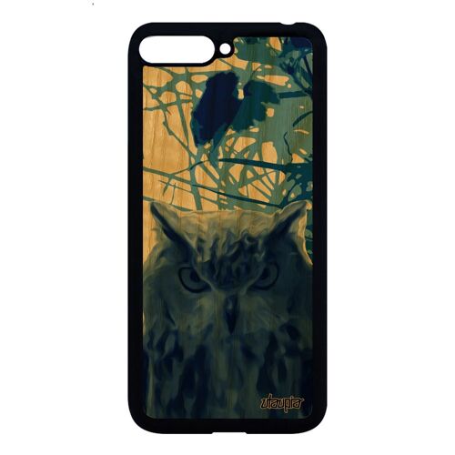 Coque rigide Y6 2018 bois silicone hibou bleu oiseau chouette nature animal housse feuilles antichoc animaux dessin design de Huawei