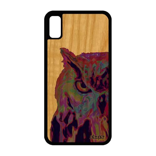 Coque Bois Iphone Xr Silicone Hibou Cover Rigide Violet Oiseau Portable Antichoc Jolie Chouette Design Originale Animaux De