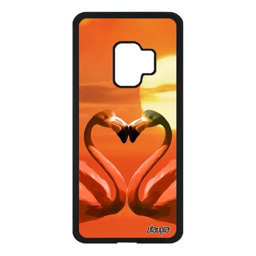 Coque Samsung S9 Silicone Flamand Rose De Protection Souple Ciel Couché De Soleil Oiseau Portable Love Animaux Design Orange Galaxy