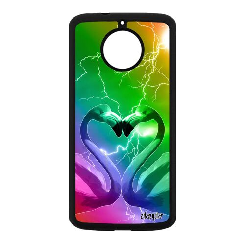 Coque en silicone Moto E4 Plus flamand rose smartphone eclair animaux design amour telephone etui oiseau coeur jaune animal Motorola