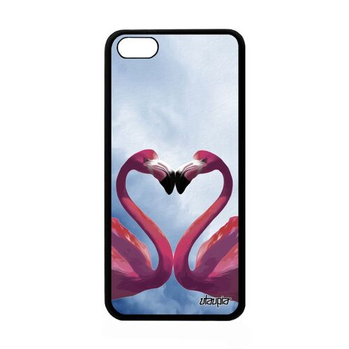 Coque Silicone Flamand Rose Iphone 5c Housse Telephone Aluminium Romantique Rigide Case Nuage Animal Animaux Bleu Amour Design Apple