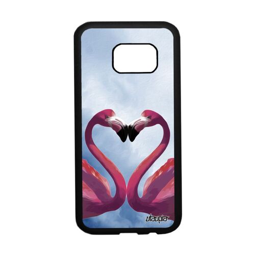 Coque Samsung S7 en silicone flamand rose rigide animal caoutchouc ciel cur design case oiseau de protection romantique love galaxy