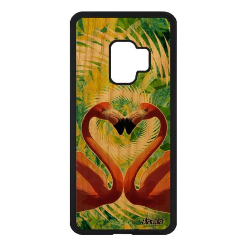 Coque S9 Bois Silicone Flamand Rose Housse Romantique Amour Fleurs Smartphone Portable Love Nature Vert Oiseau Design Samsung Galaxy