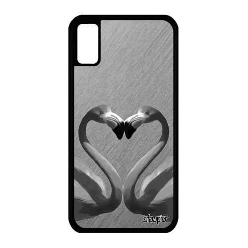 Coque Iphone Xs Silicone Flamand Rose Amour Rigide Design Oiseau 256 Go CUr Romantique Animal Original Animaux Gris Antichoc