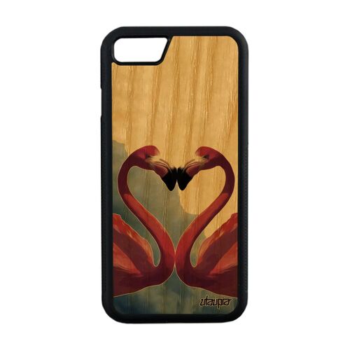 Coque Bois Iphone 7 Silicone Flamand Rose Animaux Animal Amour Oiseau Romantique Ciel Smartphone Design Telephone Portable De