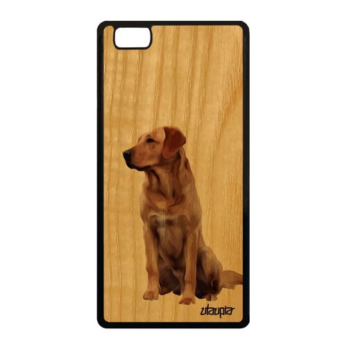 Coque bois silicone chien P8 Lite 2015 mobile golden retriever jolie design chiot animaux labrador telephone beige originale Huawei