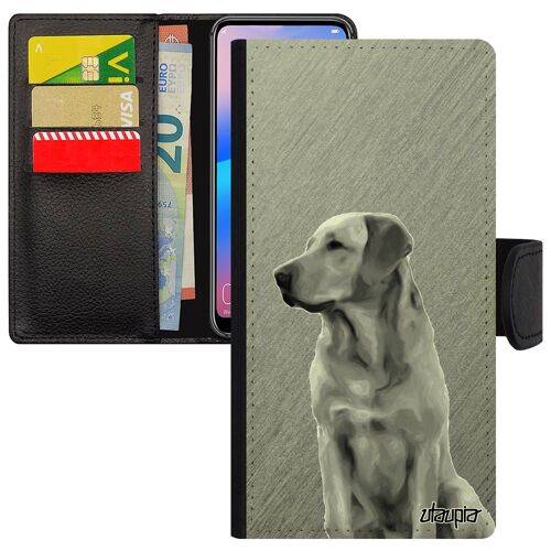 Coque Rabat Iphone 15 Porte Cartes Chien Animaux Etui Case Golden Retriever Chiot Gris Animal Effet Labrador De Made In France