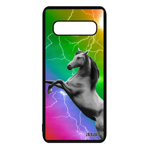 Coque Samsung Galaxy S10 Plus Silicone Cheval Aluminium Unique Arc En Ciel Poney 4g Animaux Equitation Portable Design Housse Jaune
