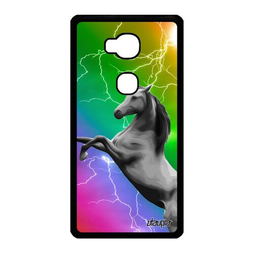 Coque Silicone Pour Honor 5x Cheval Orage Case Smartphone Equitation Animaux Housse Animal Poulain Arc En Ciel Design Multicolore De