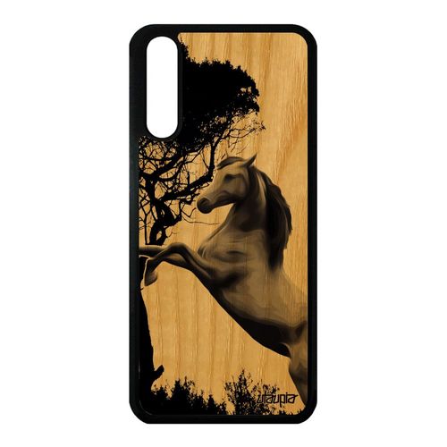 Coque Huawei P20 En Bois Silicone Cheval Animal 4g Nature Design Poulain Animaux Frêne Gris Arbre Poney Equitation Portable Pas Cher