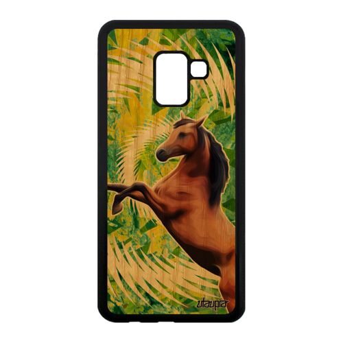 Coque bois silicone antichoc Galaxy A8 2018 cheval animal design telephone mandala fleurs nature animaux vert poulain housse Samsung