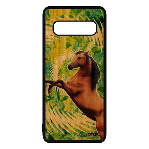 Coque Pour Samsung Galaxy S10 Plus En Bois Silicone Cheval Mandala Equitation Frêne Design Bumper De Protection Sm-G975f Souple Vert