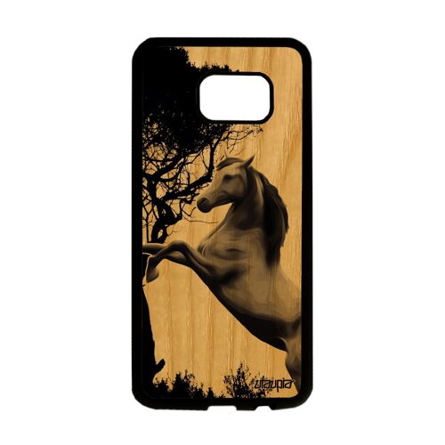 Coque bois S7 Edge silicone cheval design arbre original nature case mobile housse animal animaux poney gris poulain Samsung galaxy