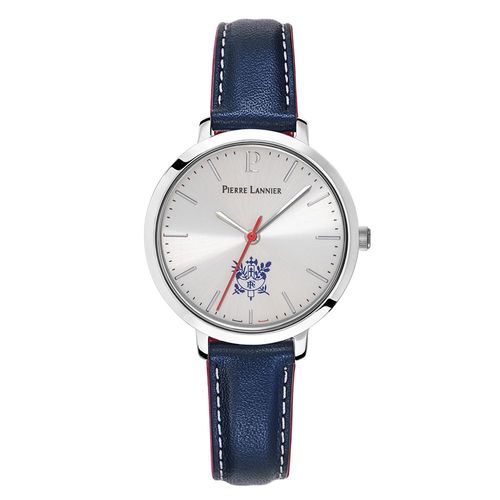 Montre Femme Élysée Cadran Argenté Bracelet Cuir Bleu