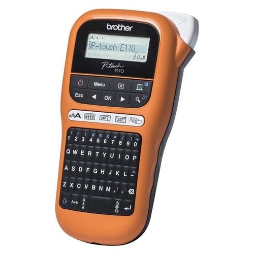 Brother P-Touch PT-E110 - Étiqueteuse - Noir et blanc - transfert thermique - Rouleau (1,2 cm) - 180 dpi - jusqu'à 20 mm/sec - outil de coupe - impression par 2 lignes - noir, orange