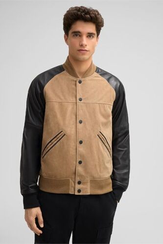 Blouson En Cuir Kade, Beige/Noir
