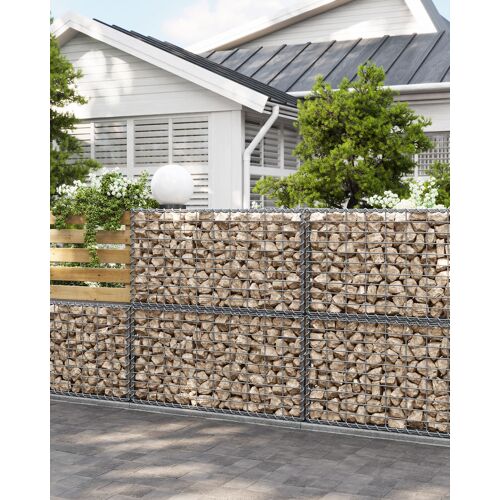 Gabion Pour Pierre, Cage En Métal, Panier À Pierre, Maille 5 X 10 Cm, Galvanisé, Mur, Paterre, Décoration De Jardin, 100 X 50 X 50 Cm, Lot De 10, Argent