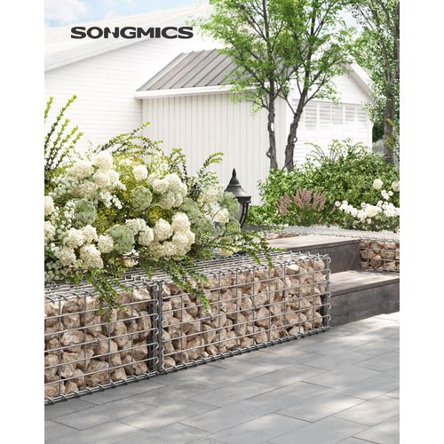 Gabion Pour Pierre, Cage En Métal, Panier À Pierre, Maille 5 X 10 Cm, Galvanisé, Mur, Paterre, Décoration De Jardin, 100 X 30 X 30 Cm, Lot De 3, Argent