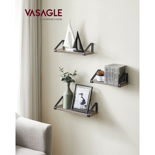 Étagère Murale, Tablette Flottant, Lot de 3, 2 Façons de Montage, Étagère de Rangement Suspendue, pour Salon, Cuisine, Bureau, Salle de Bain, Grège et Noir