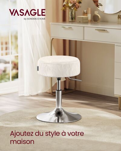 Tabourets de Maquillage, Lot de 2, Réglables en Hauteur, Pivotants à 360 Degrés, en PU, Coussin Épais, Tabourets de Coiffeuse, pour Chambre, Cuisine, Salle à Manger, Blanc Crème
