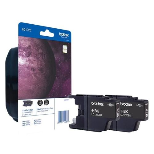 Brother LC1220BK Twin-Pack - Pack de 2 - noir - original - blister avec alarme acoustique / électromagnétique - cartouche d'encre - pour Brother DCP-J525W, DCP-J725DW, DCP-J925DW; MyMio MFC-J825N