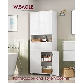 Armoire De Salle De Bain, Meuble De Rangement, Colonne, Avec 2 Tiroirs, Étagères Réglables, Compartiments, 30 X 60 X 170 Cm, Blanc Nuage