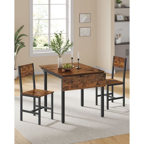 Ensemble De Table À Manger, 2 Chaises De Salle À Manger, Table Pliante, Pour 2-4 Personnes, Chaises De Cuisine, Cadre En Métal, Pour Salle À Manger, Salon, Marron Rustique Et Noir