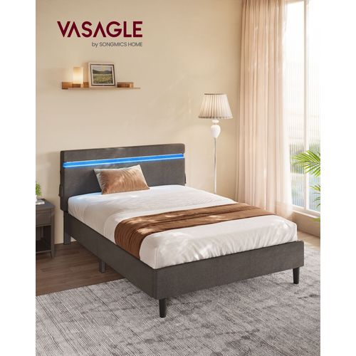 Lit 140 X 190 Cm, Cadre De Lit En Métal, Avec Tête De Lit, Éclairage Led, Prise Port Usb Et Type-C, Gris Foncé