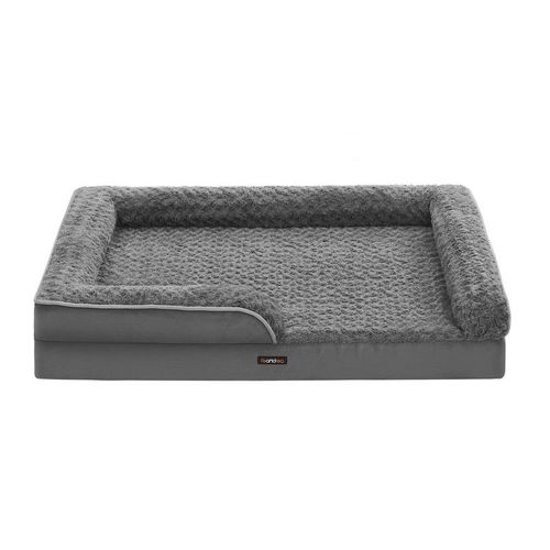 Panier Pour Chien, Mousse Alvéolée, Bords Surélevés Rembourrés, Housse Amovible En Tissu Peluche Aux Motifs Roses, 122 X 89 X 18 Cm, Gris Ardoise