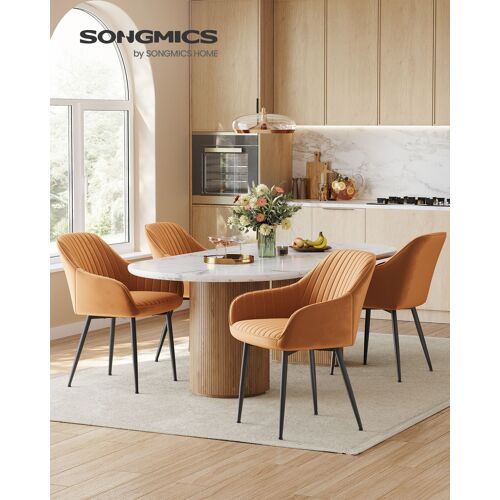 Chaise Salle À Manger, Chaises De Cuisine,Lot De 4, Fauteuil En Velours, Rembourrée, Avec Accoudoirs, Charge Max. 120 Kg, Pieds En Métal, Pour Salle À Manger, Marron Caramel Et Noir D'encre
