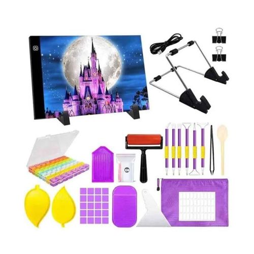 Tablette Lumineuse A4,Diamond Painting Accessoires,Luminosité Réglable Portable Table Lumineuse Planche Dessin avec USB Câble Diamon