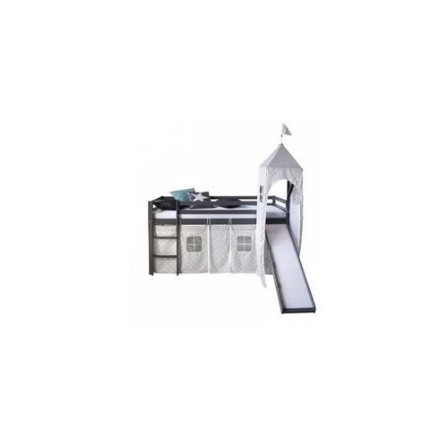 Lit Mezzanine Gris 90x200 Avec Toboggan Tour Echelle Et Rideau Etoiles