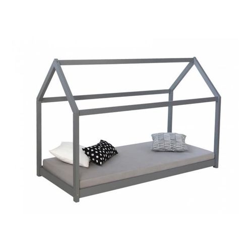 Lit Maison Enfant Gris 80 X 160 Cm